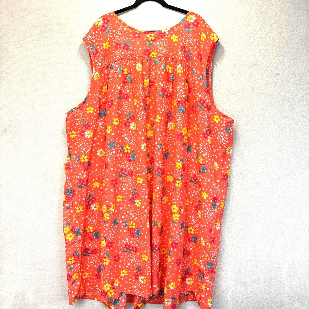 Only Necessities House Dress Womens 6X Orange Floral Sleeveless Pockets Muu Muu - Picture 2 of 11